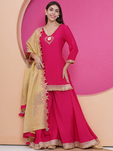 Pink Muslin sharara shirt and dupatta set-WRS007