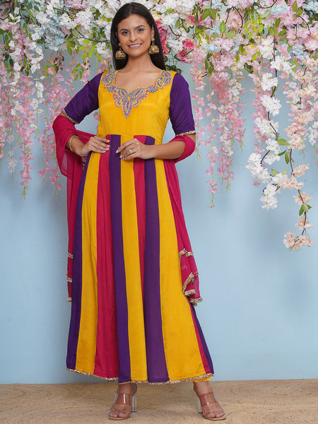 Multi Coloured Anrkali Gown with Dupatta-WRK474