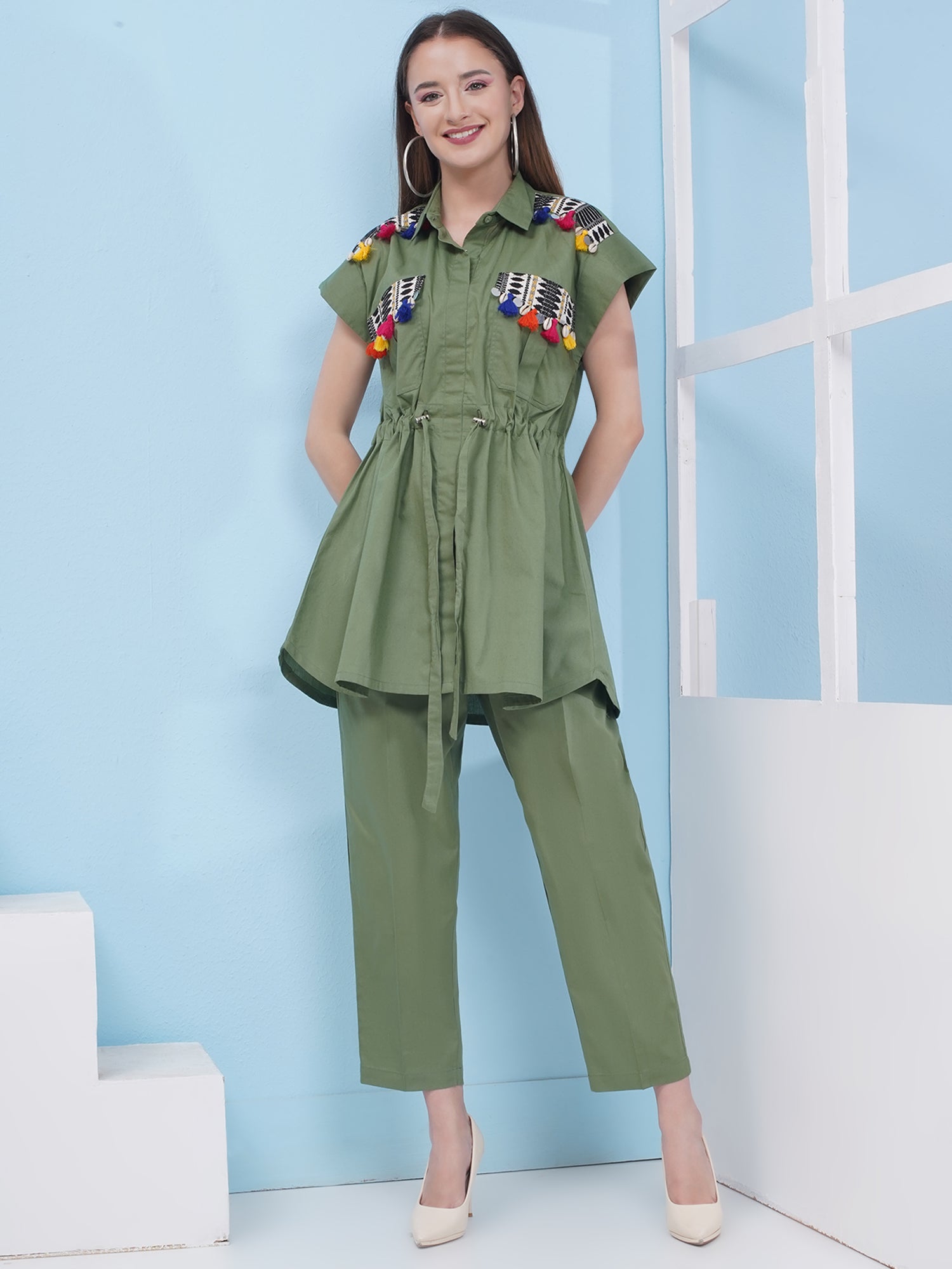 Olive Green Shirt with Pants-WRKS173