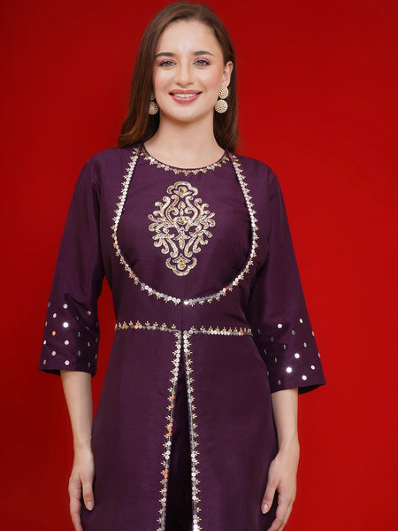 Purple Hand Embellished Kurta Set-WRKS186