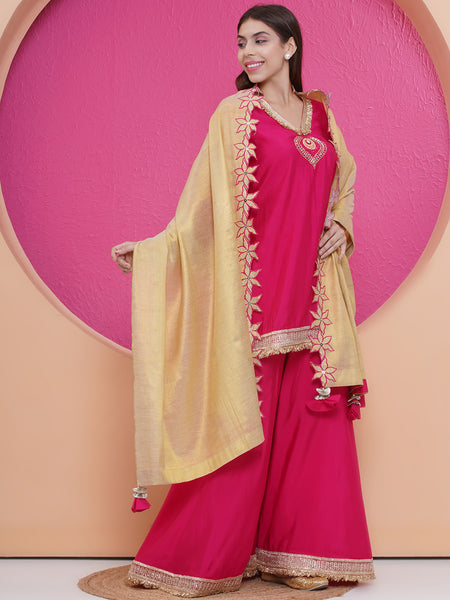 Pink Muslin sharara shirt and dupatta set-WRS007