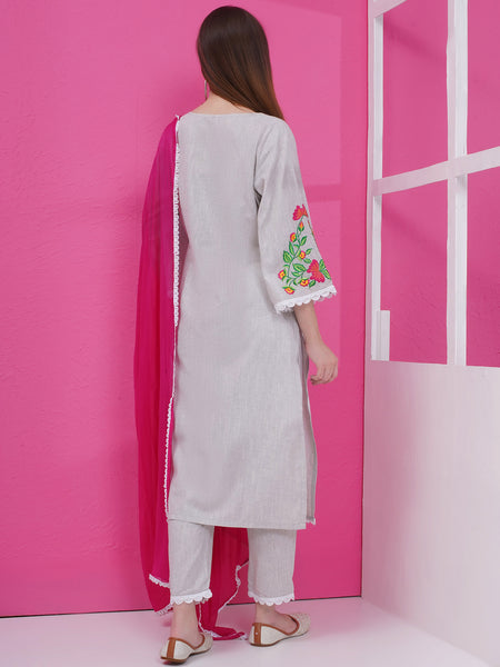 Grey Handloom Cotton Suit set with Dupatta-WRS001