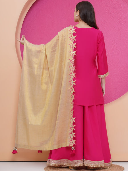 Pink Muslin sharara shirt and dupatta set-WRS007