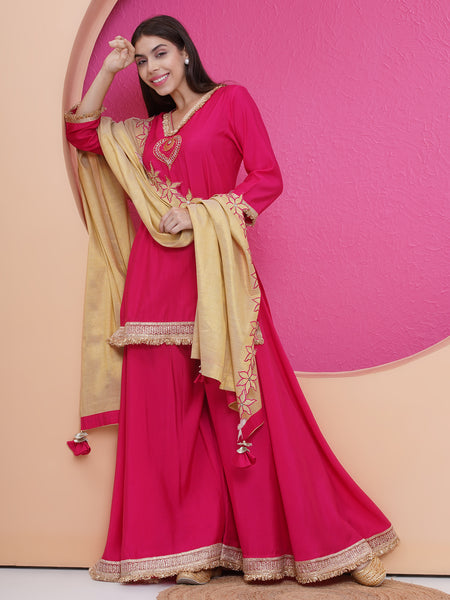 Pink Muslin sharara shirt and dupatta set-WRS007