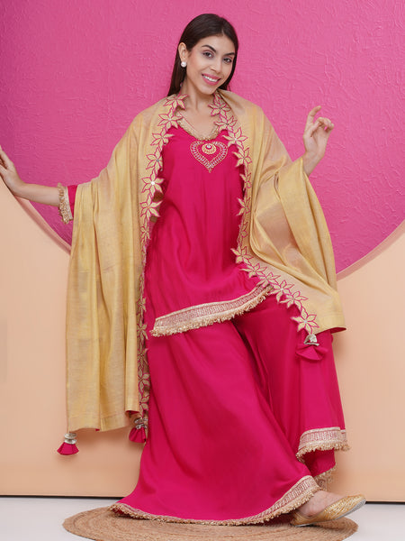 Pink Muslin sharara shirt and dupatta set-WRS007