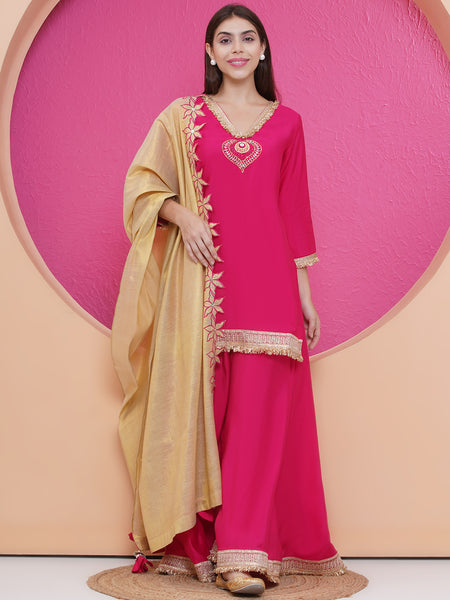 Pink Muslin sharara shirt and dupatta set-WRS007