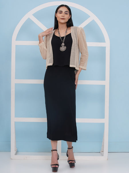 Black Skirt and Top with Schifflii Jacket-WRKS182