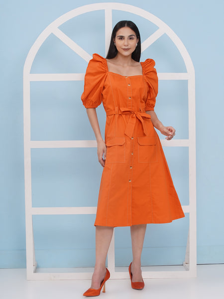 Orange Popline Dress- WRK470