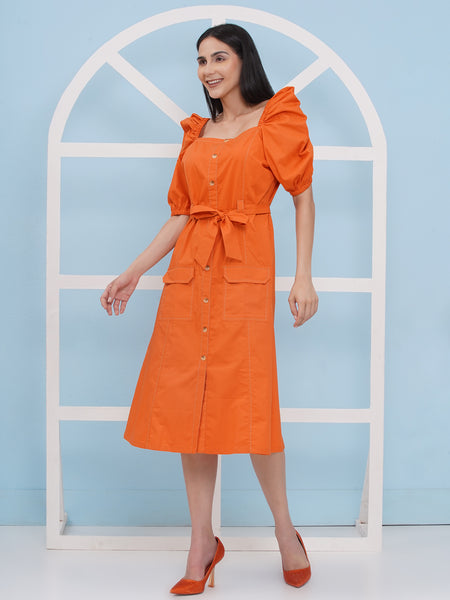 Orange Popline Dress- WRK470