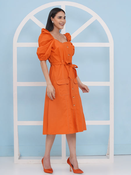 Orange Popline Dress- WRK470