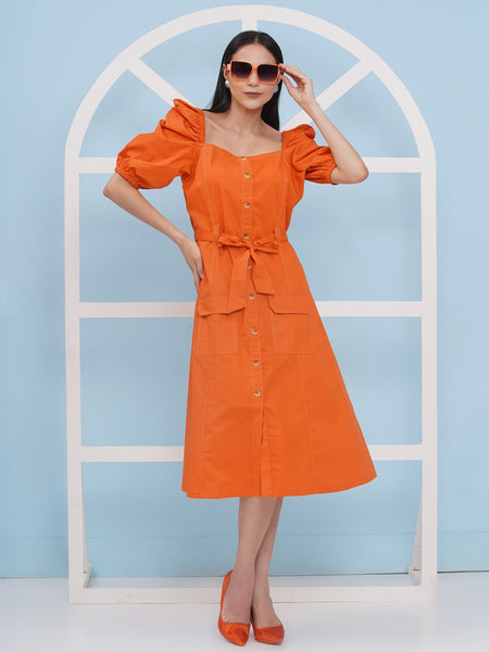 Orange Popline Dress- WRK470