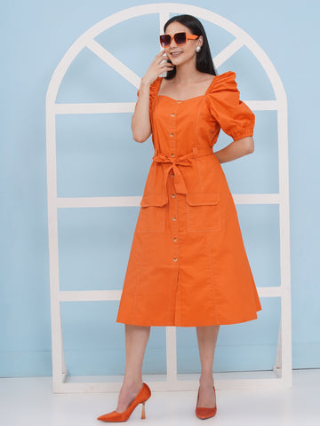 Orange Popline Dress- WRK470