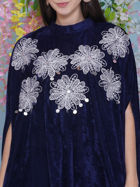 Navy Blue Embroidered Kurta with bellbottom Pants-WRKS221