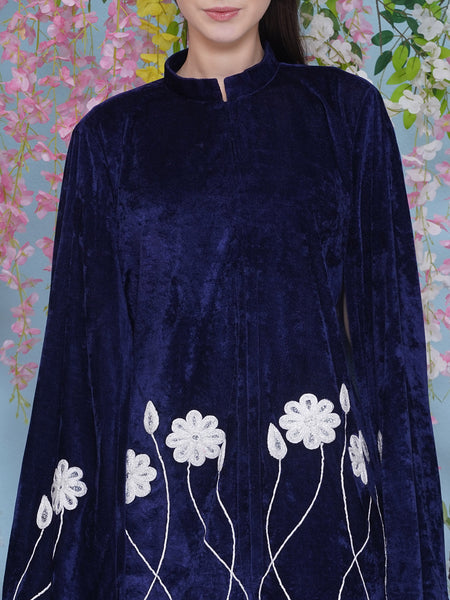 Navy Blue Embroidered Cape with inner and Bellbottom pants-WRKS212