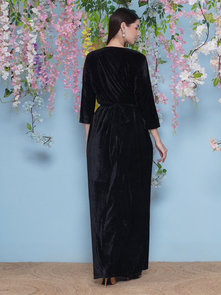 Black Hand Embellished Velvet Gown with inner-WRK478