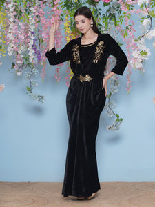 Black Hand Embellished Velvet Gown with inner-WRK478