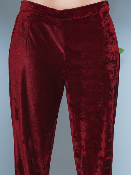 Maroon Hand Embellished velvet Kaftaan set-